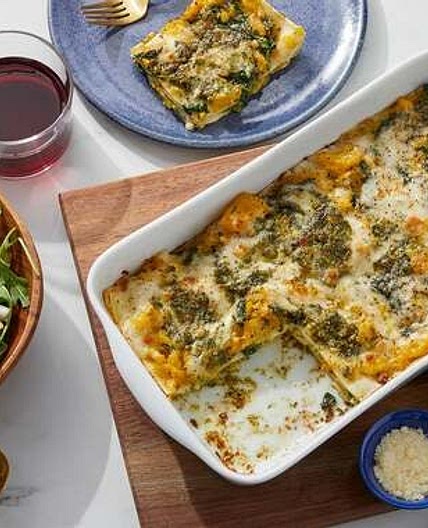 Butternut Squash & Spinach Lasagna with Pancetta & Arugula Salad