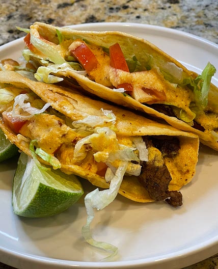 Low Carb Steak Tacos w/ Chipotle Cheese Sauce