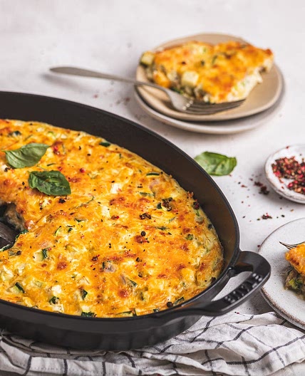 Keto egg casserole with zucchini and ham