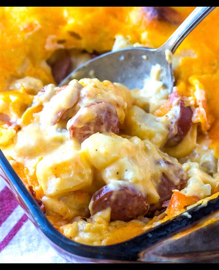 CHEESY POTATO & SMOKED SAUSAGE CASSEROLE