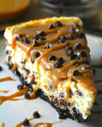 Salted Caramel Chocolate Chip Cheesecake