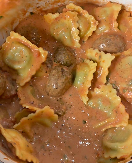 Easy Vodka Ravioli with meatballs