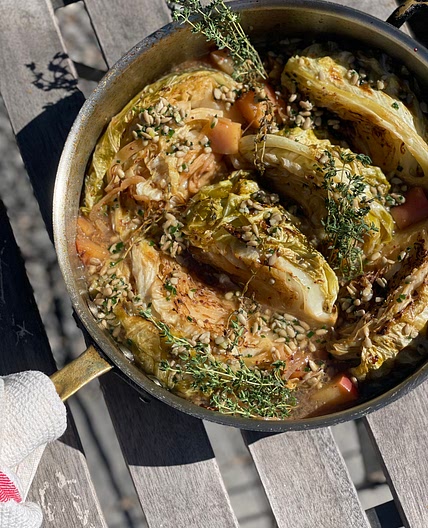 Apple and Mustard Braised Cabbage Wedges