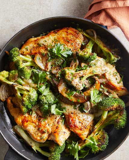 Cheesy Portobello Chicken Cutlets with Broccoli