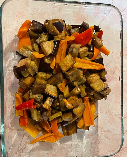Fried Eggplant and Sweet Mini Peppers 