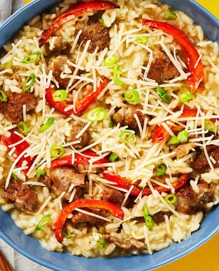 Pork Sausage & Bell Pepper Risotto with Parmesan & Lemon