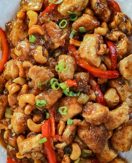 Cashew sticky chicken with noodles