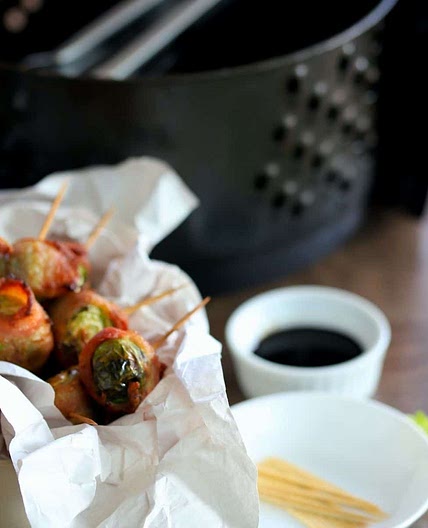 Air Fryer Keto Maple Bacon Wrapped Brussel Sprouts