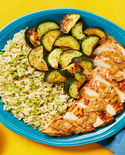 Sour Cream ‘N’ Onion Chicken with Broccoli Rice & Roasted Zucchini