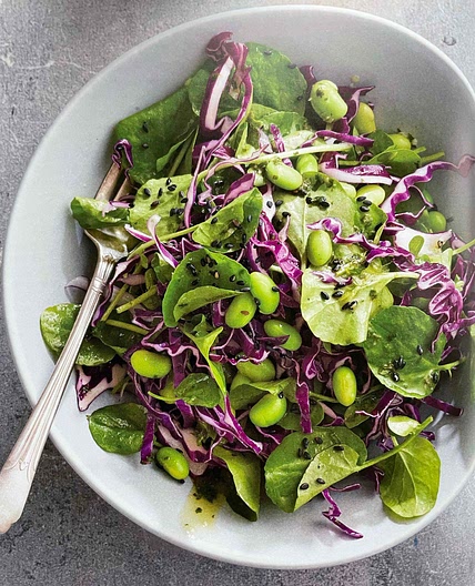 Watercress, Purple Cabbage, and Edamame Salad with Toasted Sesame Seeds [HMC]