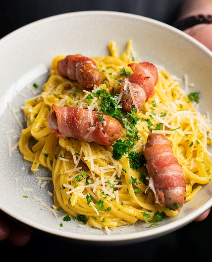 Pigs in Blankets with Garlic Butter Linguine by Pureety