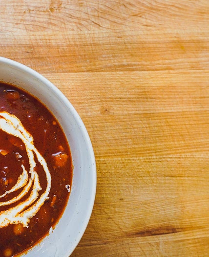 Tomato soup with white beans and bacon