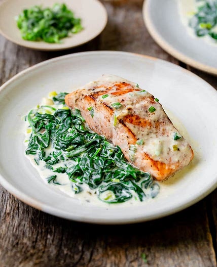 Frank's Salmon with Spinach Parmesan Cream Sauce