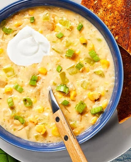 Sweet Corn &  Pepper Chowder with Old Bay Toast
