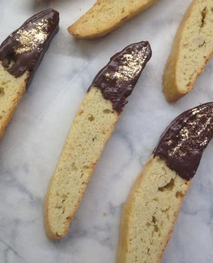 Almond Biscotti with Dark Chocolate & Gold Dust