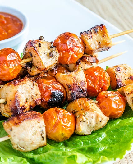 Korean chilli, sesame, and honey chicken kebabs 
