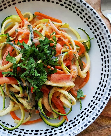 Raw Rainbow Noodles with Spicy Coconut Dressing