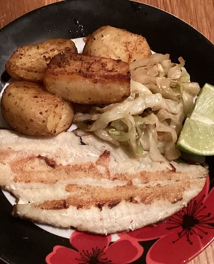 Fish, potatoes and shredded cabbage 