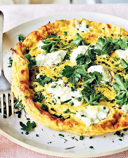 Open omelette with goat’s cheese and herbs recipe