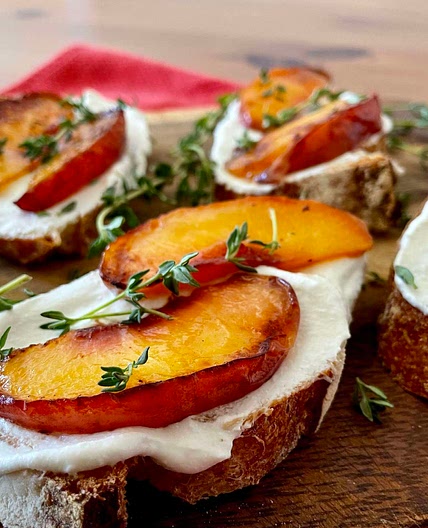 Peach Ricotta Bruschetta with Fresh Thyme