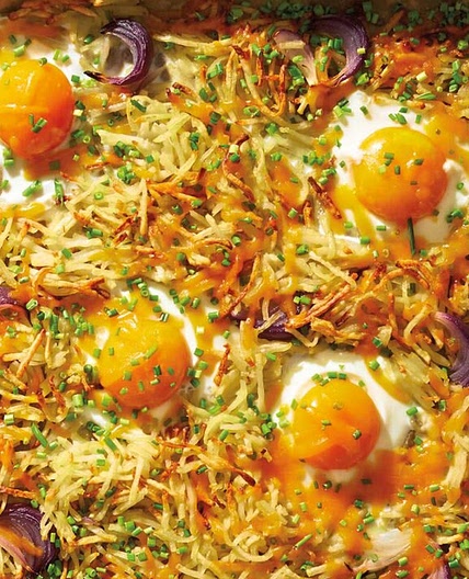 Sheet-Pan Cheesy Hash Browns & Eggs