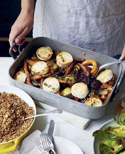 Winter Roasted Roots and Goat's Cheese with Braised Lentils and Citrus Dressing