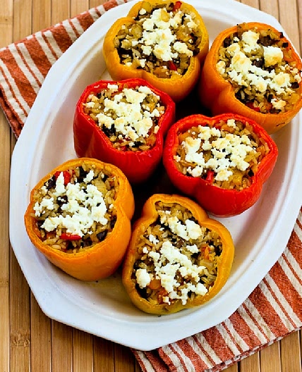 Vegetarian Stuffed Peppers (with Mushrooms and Feta)