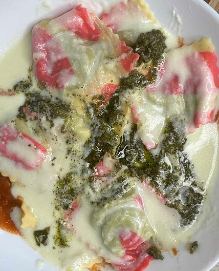 Sausage Spinach Ricotta Ravioli with Trio of Sauces