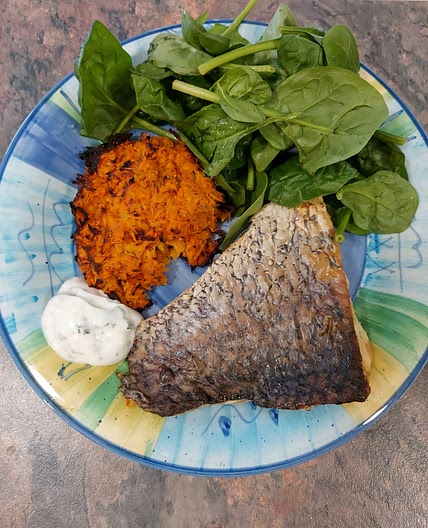SWEET POTATO ROSTI + SALMON WITH BASIL YOGHURT