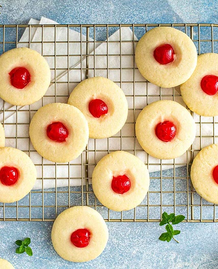 Cherry Almond Whipped Shortbread Cookies