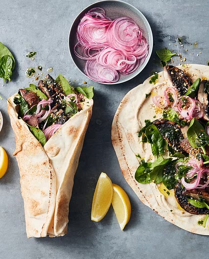 Dukkah-Crusted Mushrooms & Hummus Wraps
