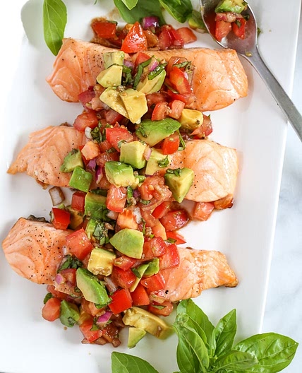 Grilled Salmon with Avocado Bruschetta