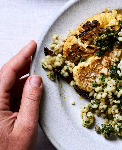 Cauliflower, pearl barley and salsa verde salad