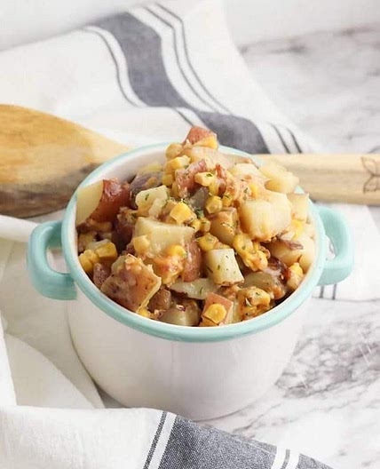 Slow Cooker Cheddar Bacon Ranch Potatoes and Corn