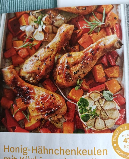 Honig Hähnchenkeulen mit Kürbis und Paprika