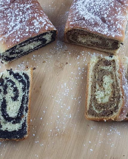 Traditional Croatian raised cake with poppy seeds and walnuts (GIBANICA)