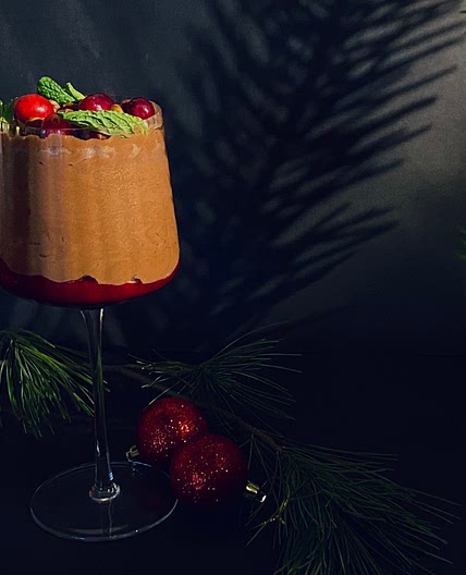 Chocolate Mousse with Cranberry Sauce 