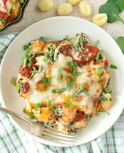 Cheesy Lasagne-Style Gnocchi Bake with Spinach & Fresh Basil