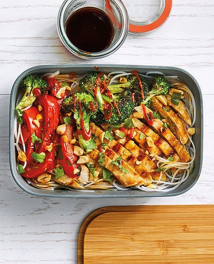Asian Chicken & Veggie Bowl with Rice Noodles