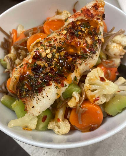 Spicy Fish stir fry Soba Noodles 