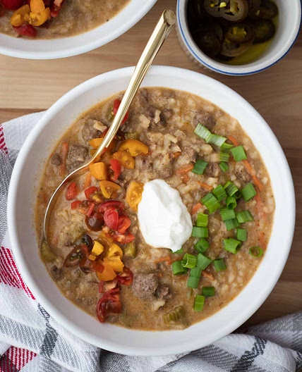 One-Pot Cheeseburger Soup with Rice