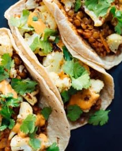 Roasted Cauliflower and Lentil Tacos with Creamy Chipotle Sauce