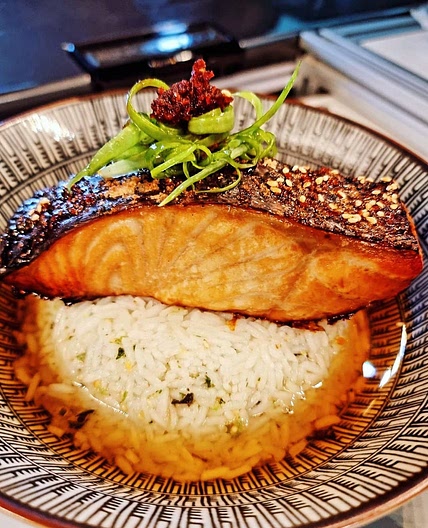 ochazuke with marinated miso salmon