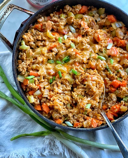 Lighter Buffalo Chicken and Rice Skillet
