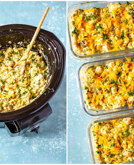 Creamiest Crockpot Chicken and Rice {Healthy Dump Dinner}