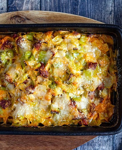 Gratin de cabillaud aux poireaux et chorizo - Amandine Cooking