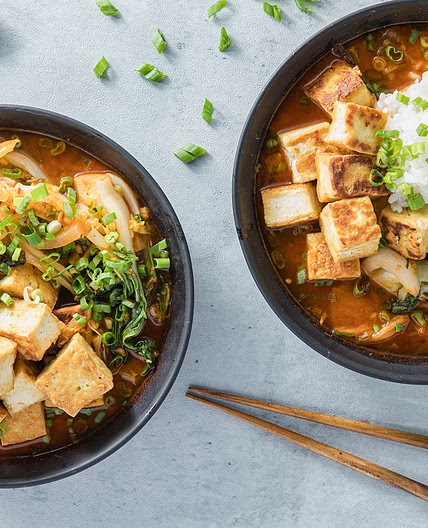 Kimchi Tofu Stew with Bok Choy & Sticky Rice