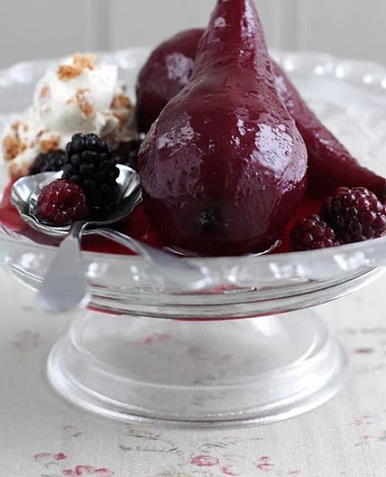 Pears Poached In Blackberry Wine