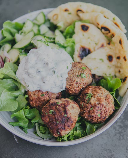 AirCrisp Greek Meatballs w/ Cucumber Salad