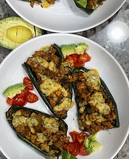 [Paleo, Keto, Whole30] Stuffed Poblano Peppers — Bottomless Chef